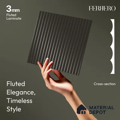 Charcoal Grey Fluted Solid Color 1D 05442 Ash Taupe 8 ft x 4 ft High Gloss Finish Acrylic Laminate - 3 mm | Suitable for TV Unit,Wardrobe, Kitchen Cabinets