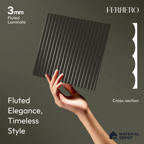 Charcoal Grey Fluted Solid Color 1D 05442 Ash Taupe 8 ft x 4 ft High Gloss Finish Acrylic Laminate - 3 mm | Suitable for TV Unit,Wardrobe, Kitchen Cabinets