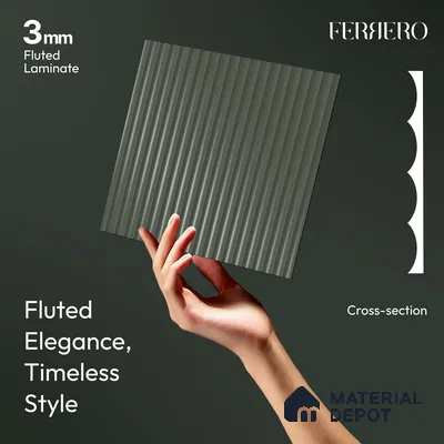 Shadow Slate Grey Fluted Solid Color 1D 05451 Shadow Slate 8 ft x 4 ft High Gloss Finish Acrylic Laminate - 3 mm | Suitable for TV Unit,Wardrobe, Kitchen Cabinets
