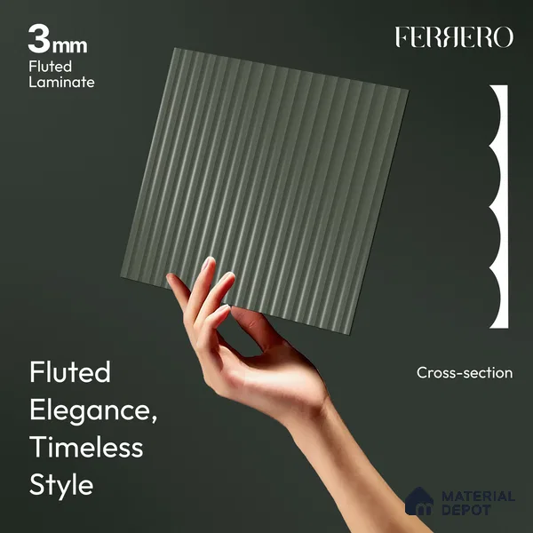 Shadow Slate Grey Fluted Solid Color 1D 05451 Shadow Slate 8 ft x 4 ft High Gloss Finish Acrylic Laminate - 3 mm | Suitable for TV Unit,Wardrobe, Kitchen Cabinets