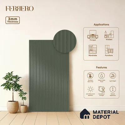 Shadow Slate Grey Fluted Solid Color 1D 05451 Shadow Slate 8 ft x 4 ft High Gloss Finish Acrylic Laminate - 3 mm | Suitable for TV Unit,Wardrobe, Kitchen Cabinets
