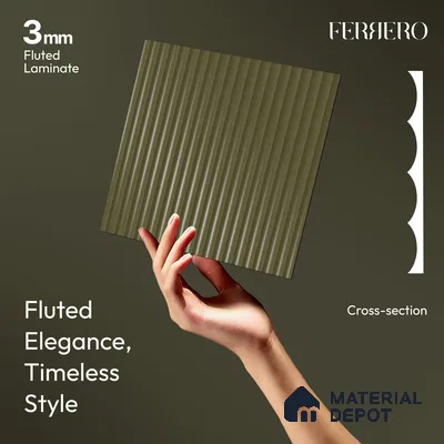 Charcoal Bark Brown Fluted Solid Color 1D 05452 Charcoal Bark 8 ft x 4 ft High Gloss Finish Acrylic Laminate - 3 mm | Suitable for TV Unit,Wardrobe, Kitchen Cabinets
