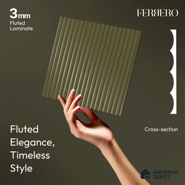 Charcoal Bark Brown Fluted Solid Color 1D 05452 Charcoal Bark 8 ft x 4 ft High Gloss Finish Acrylic Laminate - 3 mm | Suitable for TV Unit,Wardrobe, Kitchen Cabinets