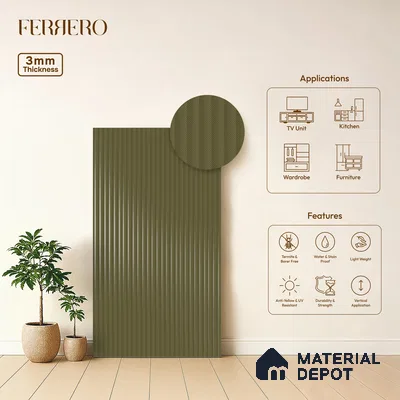 Charcoal Bark Brown Fluted Solid Color 1D 05452 Charcoal Bark 8 ft x 4 ft High Gloss Finish Acrylic Laminate - 3 mm | Suitable for TV Unit,Wardrobe, Kitchen Cabinets