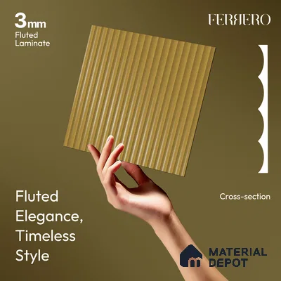Amber Gold Fluted Solid Color 1D 05454 Amber Dune 8 ft x 4 ft High Gloss Finish Acrylic Laminate - 3 mm | Suitable for TV Unit,Wardrobe, Kitchen Cabinets
