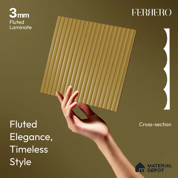 Amber Gold Fluted Solid Color 1D 05454 Amber Dune 8 ft x 4 ft High Gloss Finish Acrylic Laminate - 3 mm | Suitable for TV Unit,Wardrobe, Kitchen Cabinets