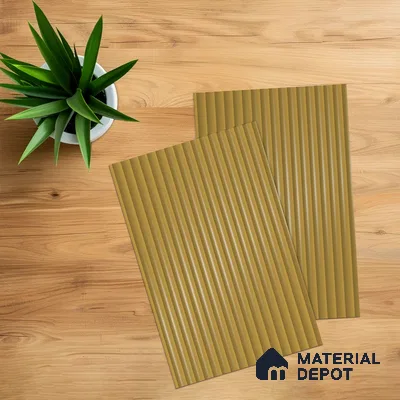 Amber Gold Fluted Solid Color 1D 05454 Amber Dune 8 ft x 4 ft High Gloss Finish Acrylic Laminate - 3 mm | Suitable for TV Unit,Wardrobe, Kitchen Cabinets