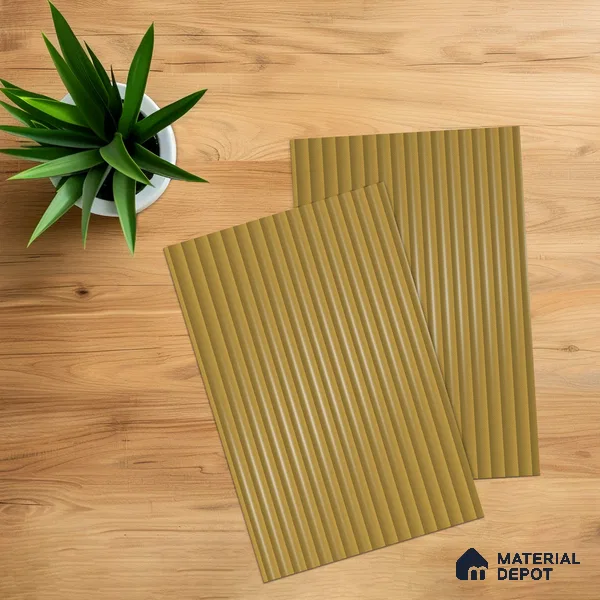 Amber Gold Fluted Solid Color 1D 05454 Amber Dune 8 ft x 4 ft High Gloss Finish Acrylic Laminate - 3 mm | Suitable for TV Unit,Wardrobe, Kitchen Cabinets