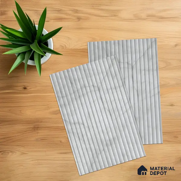 Marble Fluted 1D 05472 Fog Veins 8 ft x 4 ft High Gloss Finish Acrylic Laminate - 3 mm | Suitable for TV Unit,Wardrobe, Kitchen Cabinets