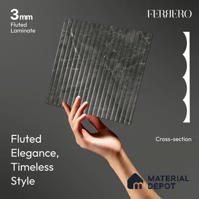 Marble Fluted 1D 05477 Twilight Veins 8 ft x 4 ft High Gloss Finish Acrylic Laminate - 3 mm | Suitable for TV Unit,Wardrobe, Kitchen Cabinets