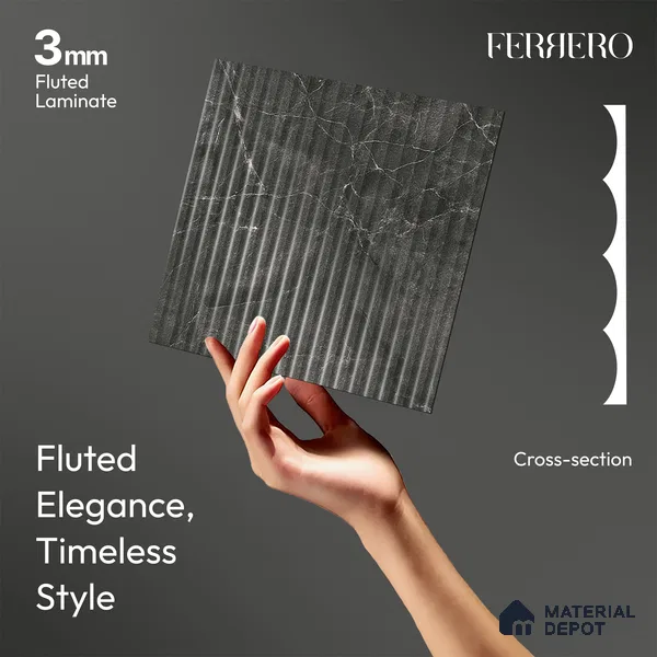 Marble Fluted 1D 05477 Twilight Veins 8 ft x 4 ft High Gloss Finish Acrylic Laminate - 3 mm | Suitable for TV Unit,Wardrobe, Kitchen Cabinets