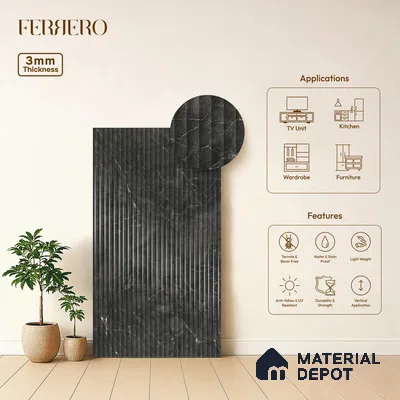 Marble Fluted 1D 05477 Twilight Veins 8 ft x 4 ft High Gloss Finish Acrylic Laminate - 3 mm | Suitable for TV Unit,Wardrobe, Kitchen Cabinets