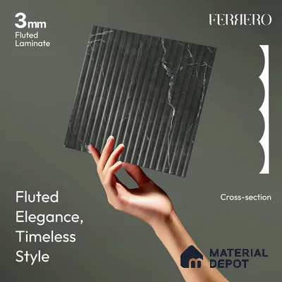 Marble Fluted 1D 05475 Stormy Ridge 8 ft x 4 ft High Gloss Finish Acrylic Laminate - 3 mm | Suitable for TV Unit,Wardrobe, Kitchen Cabinets