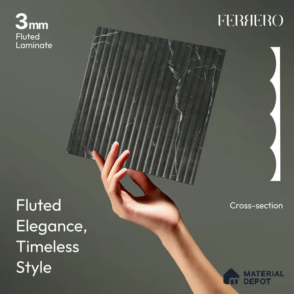 Marble Fluted 1D 05475 Stormy Ridge 8 ft x 4 ft High Gloss Finish Acrylic Laminate - 3 mm | Suitable for TV Unit,Wardrobe, Kitchen Cabinets