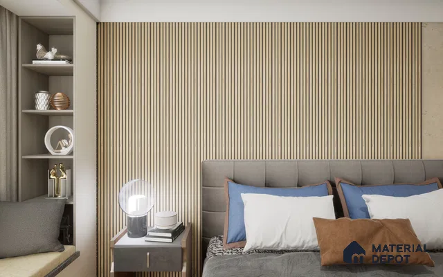 Beige Wooden Louver SA 1015 8 ft x 4.9 inch Charcoal Panel -  mm | Suitable for Feature Wall, TV Unit & Living Room | Width is Subjected to 5% Variation