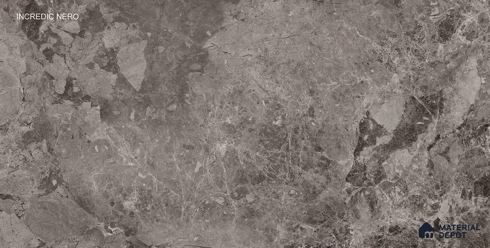 Grey Stone Wall & Floor Tile TL 07063 4 ft x 2 ft Vitrified Glossy Finish - 9 mm | 4 Random Design | Suitable for Living Room, Bedroom, Bathroom