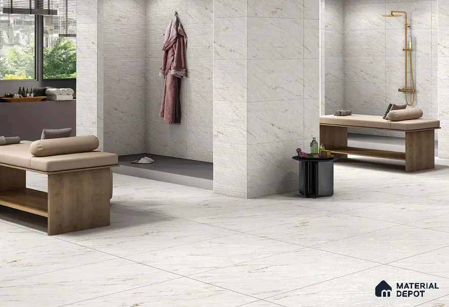 Beige Marble Floor & Wall Tile TL 07000 Pale Sisal 4 ft x 2 ft Vitrified Carving Matte Finish - 9 mm | 8 Random Design | Suitable for Living Room, Bedroom, Bathroom