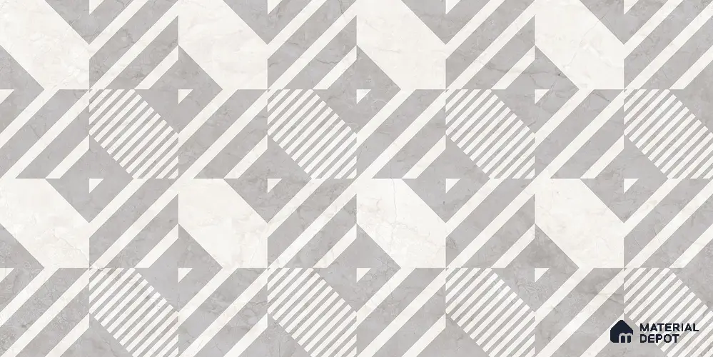 Patterned Wall Tile TL 12218 B Zion Grey Decore 4 ft x 2 ft Policer Finish Vitrified Tile - 9 mm
