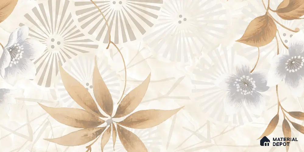 Floral Wall Tile TL 12296 Richardo Beige Decore 4 ft x 2 ft Pearl Carving Finish Vitrified Tile - 9 mm | 4 Random Designs