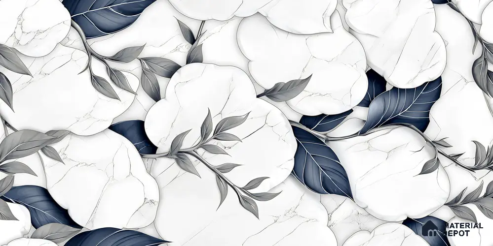 Floral Wall Tile TL 12293 B Verniz Decore 4 ft x 2 ft Pearl Carving Finish Vitrified Tile - 9 mm