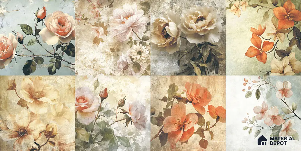 Floral Wall Tile TL 12268 Floral Decore 4 ft x 2 ft Matte + (Glossy Granula/Glue) Finish Vitrified Tile - 9 mm | 2 Random Designs