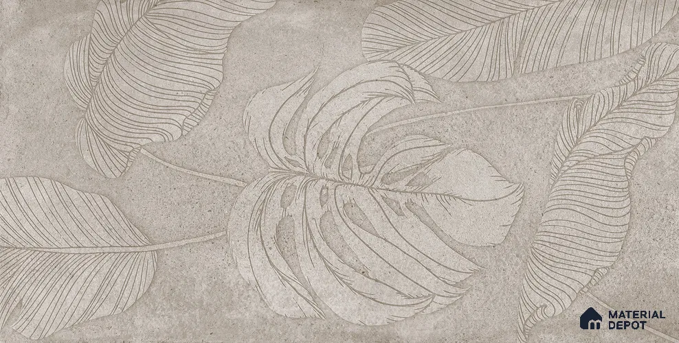 Tropical Wall Tile TL 12244 Cementine Decore Leaf 4 ft x 2 ft Double Digital Finish Vitrified Tile - 9 mm | 4 Random Designs | Suitable for Bathroom, Accent/Feature Wall, Foyer