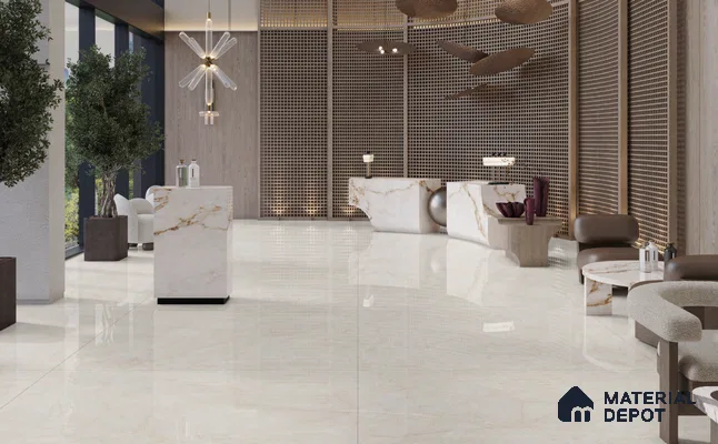 Large Formate Marble Floor & Wall Tile TL 11501 Seabrezz Bianco 6 ft x 4 ft Vitrified Glossy Finish - 9 mm | 4 Random Design | Suitable for Living Room, Bedroom, Dining & Office