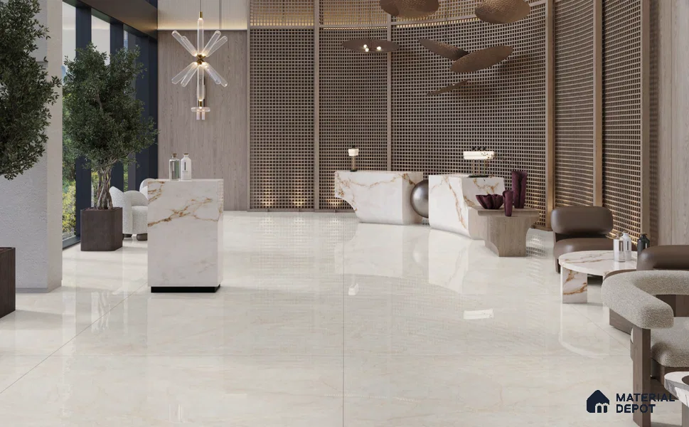 Large Formate Marble Floor & Wall Tile TL 11501 Seabrezz Bianco 6 ft x 4 ft Vitrified Glossy Finish - 9 mm | 4 Random Design | Suitable for Living Room, Bedroom, Dining & Office