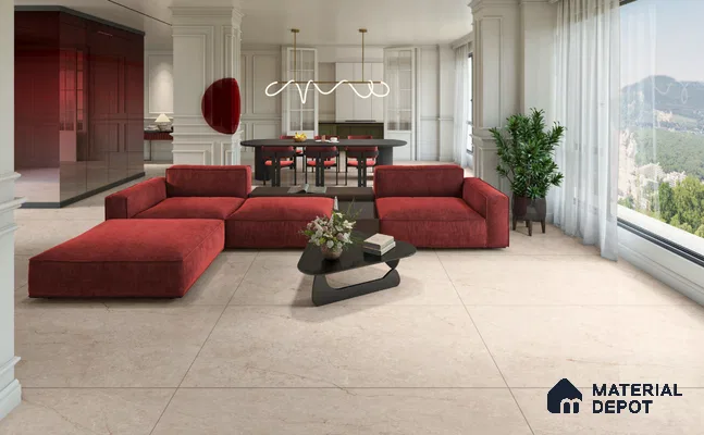 Large Formate Marble Floor & Wall Tile TL 11481 Palestone Pearl 6 ft x 4 ft Vitrified Glossy Finish - 9 mm | 4 Random Design | Suitable for Living Room, Bedroom, Dining & Office