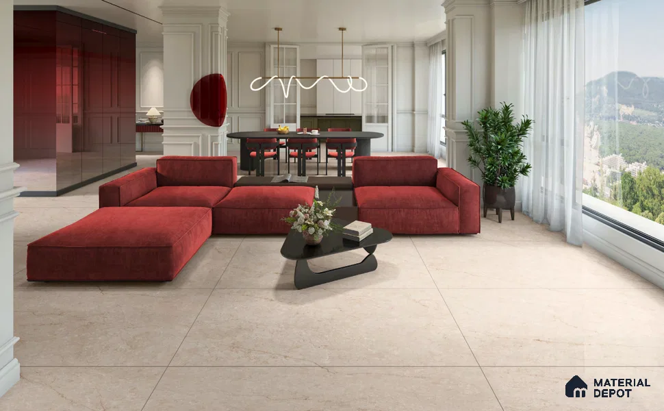 Large Formate Marble Floor & Wall Tile TL 11481 Palestone Pearl 6 ft x 4 ft Vitrified Glossy Finish - 9 mm | 4 Random Design | Suitable for Living Room, Bedroom, Dining & Office