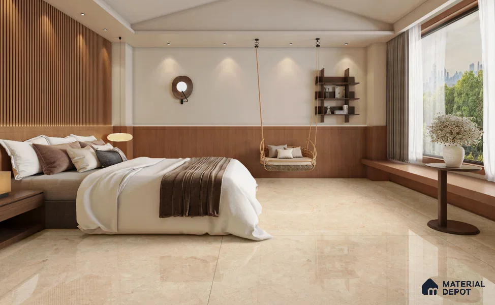 Large Format Marble Floor & Wall Tile TL 11489 B Cratic Beige 6 ft x 4 ft Vitrified Glossy Finish - 9 mm | 4 Random Design | Suitable for Living Room, Bedroom, Dining & Office | Adhesive and Spacers Must be Used During Installation