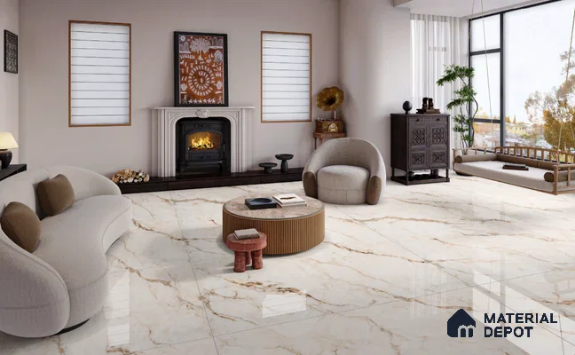 Large Formate Marble Floor & Wall Tile TL 11470 B Cararra Bronze 6 ft x 4 ft Vitrified Lush Finish - 9 mm | 4 Random Design | Suitable for Living Room, Bedroom, Dining & Office