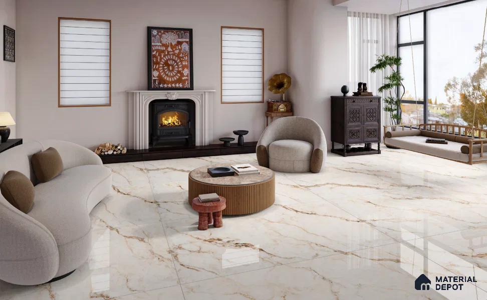 Large Formate Marble Floor & Wall Tile TL 11470 B Cararra Bronze 6 ft x 4 ft Vitrified Lush Finish - 9 mm | 4 Random Design | Suitable for Living Room, Bedroom, Dining & Office