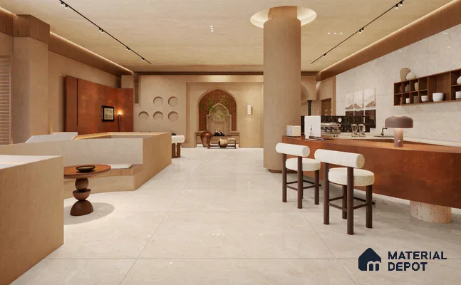 Large Formate Marble Floor & Wall Tile TL 11474 B Montero Crema 6 ft x 4 ft Vitrified Lush Finish - 9 mm | 3 Random Design | Suitable for Living Room, Bedroom, Dining & Office