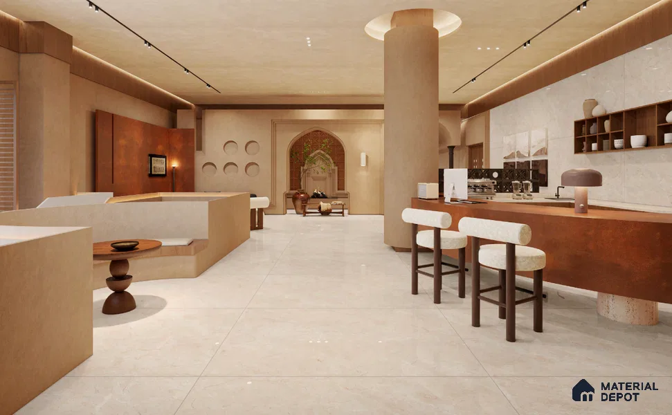 Large Formate Marble Floor & Wall Tile TL 11474 B Montero Crema 6 ft x 4 ft Vitrified Lush Finish - 9 mm | 3 Random Design | Suitable for Living Room, Bedroom, Dining & Office