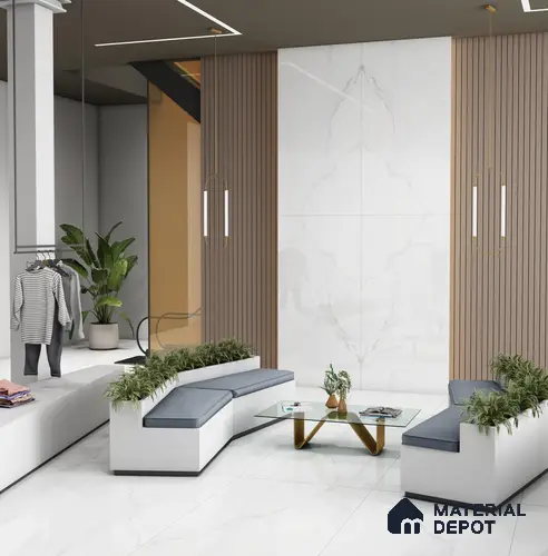 Large Format Bookmatch Floor & Wall Tile TL 10589 Statuario Regal 8 ft x 4 ft Colour Body Vitrified Glossy Finish - 9 mm | Suitable for Living Room, Bedroom, Bathroom | Adhesive and Spacers Must be Used During Installation
