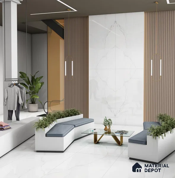 Large Format Bookmatch Floor & Wall Tile TL 10589 B Statuario Regal 8 ft x 4 ft Colour Body Vitrified Glossy Finish - 9 mm | Suitable for Living Room, Bedroom, Bathroom | Adhesive and Spacers Must be Used During Installation