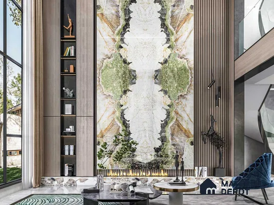 Large Format Bookmatch Floor & Wall Tile TL 10588 Botanic Wave 8 ft x 4 ft Colour Body Vitrified Glossy Finish - 9 mm | Suitable for Living Room, Bedroom, Bathroom | Adhesive and Spacers Must be Used During Installation