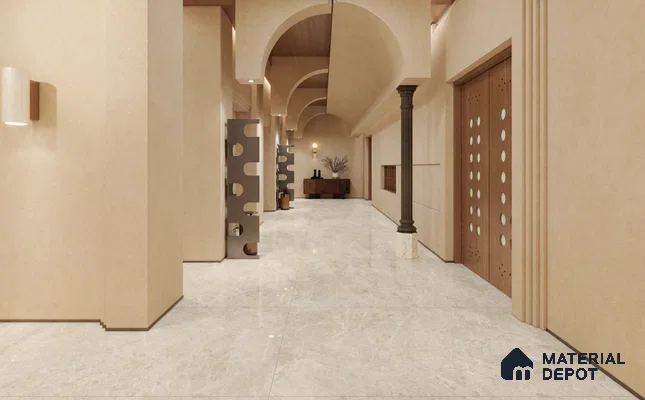 Large Format Marble Floor & Wall Tile TL 11485 Renova Crema Pie 6 ft x 4 ft Vitrified Glossy Finish - 9 mm | 4 Random Design | Suitable for Living Room, Bedroom, Dining & Office | Adhesive and Spacers Must be Used During Installation
