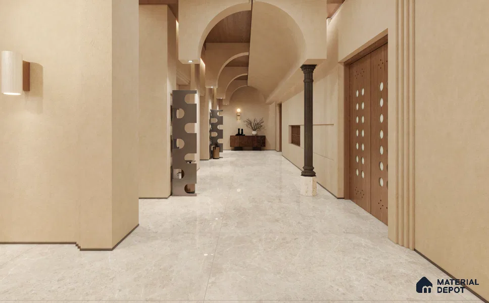 Large Format Marble Floor & Wall Tile TL 11485 Renova Crema Pie 6 ft x 4 ft Vitrified Glossy Finish - 9 mm | 4 Random Design | Suitable for Living Room, Bedroom, Dining & Office | Adhesive and Spacers Must be Used During Installation