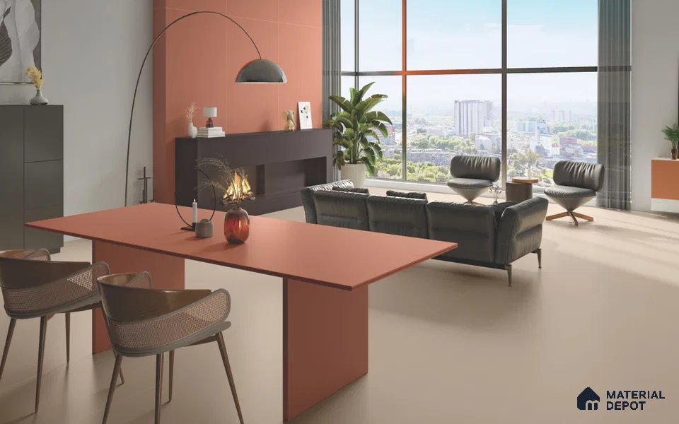 Plain Floor & Wall Tile TL 11513 J Peach 8 ft x 3 ft Fullbody Matte Finish - 15 mm | Suitable for Table Top & Window Frame | Adhesive and Spacers Must be Used During Installation