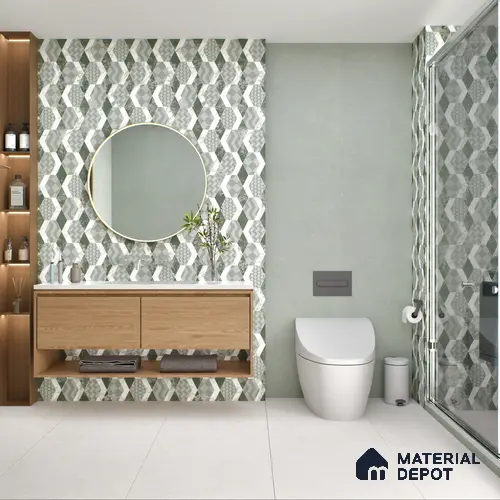 Carving Floor & Wall Tile TL 05456 B Olive Green 2 ft x 4 ft Vitrified Rustic Carving Matte Finish - 9 mm | 6 Random Design | Suitable for Living Room, Bedroom, Bathroom, Kitchen