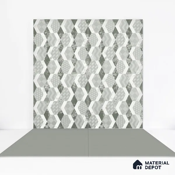 Carving Floor & Wall Tile TL 05456 B Olive Green 2 ft x 4 ft Vitrified Rustic Carving Matte Finish - 9 mm | 6 Random Design | Suitable for Living Room, Bedroom, Bathroom, Kitchen (Sample)