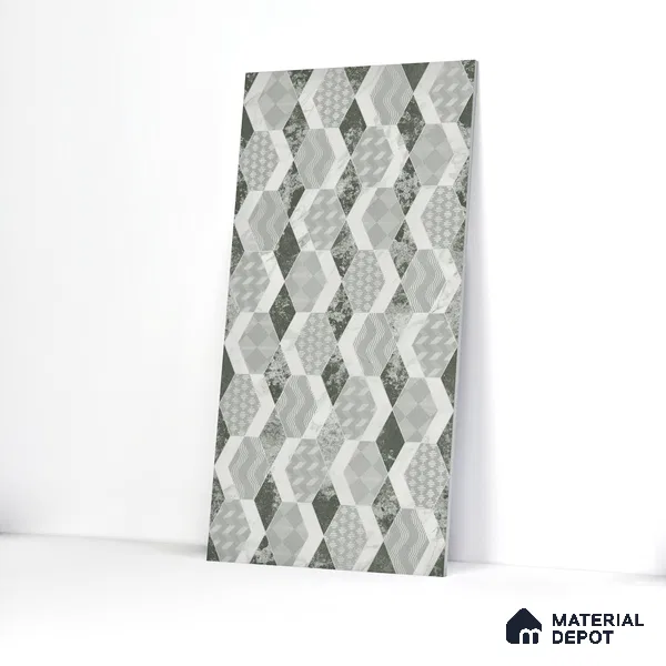 Carving Wall Tile TL 05456 C Olive Green Decor 2 ft x 4 ft Vitrified Rustic Carving Matte Finish - 9 mm | 4 Random Design | Suitable for Living Room, Bedroom, Bathroom, Kitchen