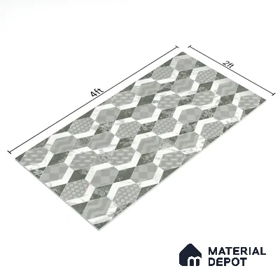 Carving Wall Tile TL 05456 C Olive Green Decor 2 ft x 4 ft Vitrified Rustic Carving Matte Finish - 9 mm | 4 Random Design | Suitable for Living Room, Bedroom, Bathroom, Kitchen