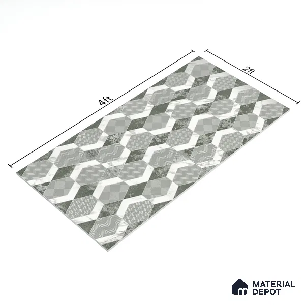 Carving Wall Tile TL 05456 C Olive Green Decor 2 ft x 4 ft Vitrified Rustic Carving Matte Finish - 9 mm | 4 Random Design | Suitable for Living Room, Bedroom, Bathroom, Kitchen