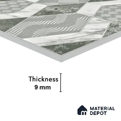 Carving Wall Tile TL 05456 C Olive Green Decor 2 ft x 4 ft Vitrified Rustic Carving Matte Finish - 9 mm | 4 Random Design | Suitable for Living Room, Bedroom, Bathroom, Kitchen