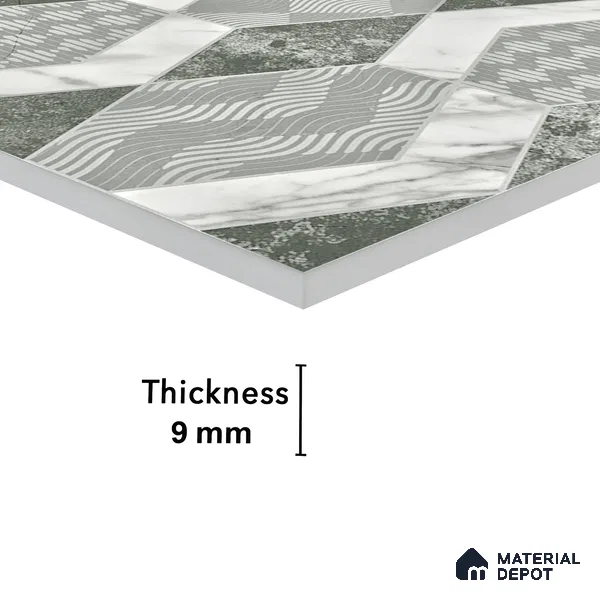 Carving Wall Tile TL 05456 C Olive Green Decor 2 ft x 4 ft Vitrified Rustic Carving Matte Finish - 9 mm | 4 Random Design | Suitable for Living Room, Bedroom, Bathroom, Kitchen