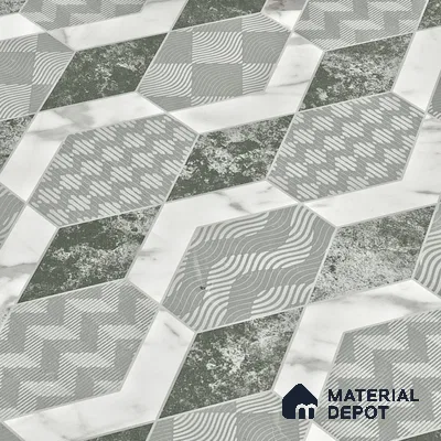 Carving Wall Tile TL 05456 C Olive Green Decor 2 ft x 4 ft Vitrified Rustic Carving Matte Finish - 9 mm | 4 Random Design | Suitable for Living Room, Bedroom, Bathroom, Kitchen