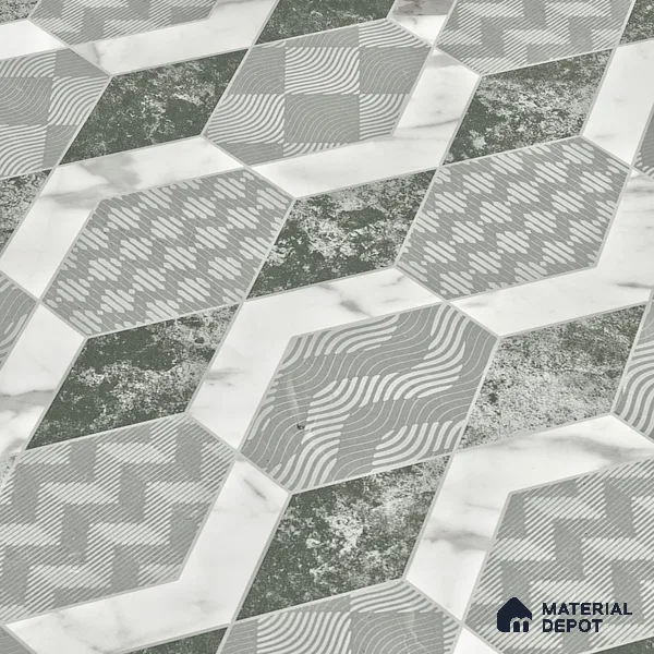 Carving Wall Tile TL 05456 C Olive Green Decor 2 ft x 4 ft Vitrified Rustic Carving Matte Finish - 9 mm | 4 Random Design | Suitable for Living Room, Bedroom, Bathroom, Kitchen